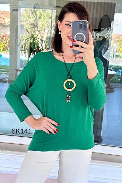 İnce Topuk Knitwear Blouse with Necklace Gift 6K141