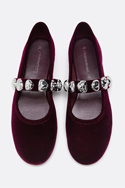 Stradivarius Velvet-effect ballet flats with studs