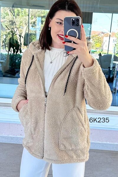 İnce Topuk Hooded Plush Cardigan 6K235