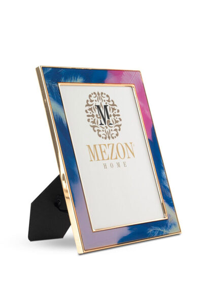 MuratogluHome Aura Series | Charming Purple Blue Feather Patterned Gold Edged Frame (21X17 cm)