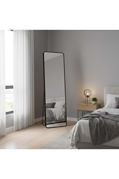 Family Ship Long Aluminum Mirror with Stand, Shatter-Resistant, 160x40 cm - Black