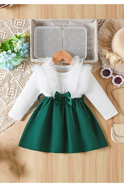 OEM White-Green Girl's Dress, 9-12 months, 80 cm