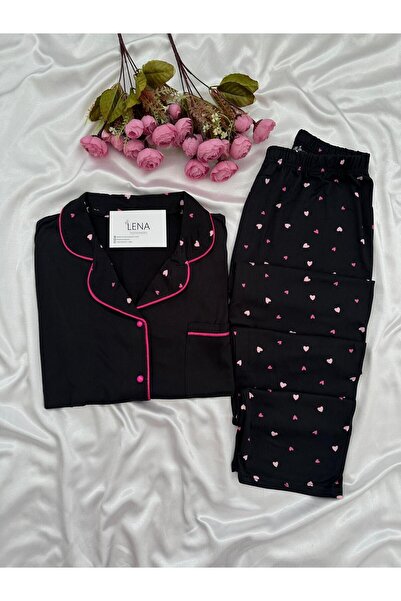 Lena Homewears Black Heart Patterned Milan Pajama Set