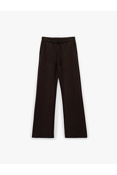 Koton Γυναικείο αθλητικό καφέ παντελόνι με φαρδύ πόδι 6Wak40058Nk