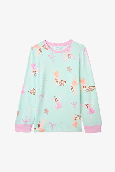 Penti Light Mint Girl Child Fairy Printed Long Sleeve Pajamas Set