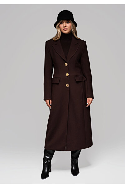OMBRE Elegantní dámský trenčkot se zlatými knoflíky OW-COLC-0103 - hnědý