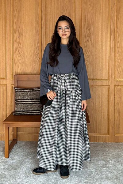 Ceylan Otantik Black Gingham Pattern Skirt