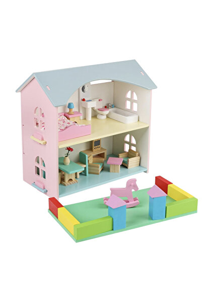 Krista Casă de păpuși cu mobilă și verandă