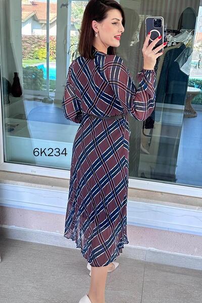 İnce Topuk Belted Chiffon Dress 6K234