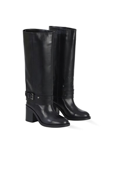 Bueno Shoes Black Shirinkle Leather Women's Heeled Boots 39Wc5254