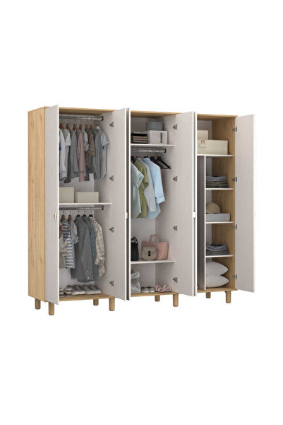 Adore Mobilya Bohem 6 Kapaklı Aynalı Gardırop Florida Meşe-Vizon 240x226x60 cm