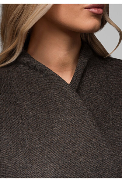 OMBRE Dámský dlouhý vlněný kabát LARICA OW-COLC-0102 v1 - hnědý