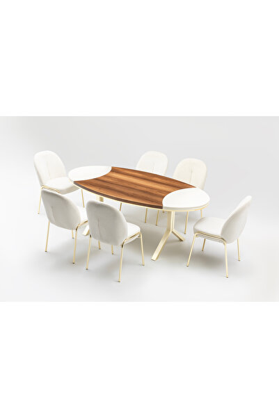 Rosse METAL FURNİTURE Dubai Spor Klasik Yemek Masası Takımı, 6 Kişilik Masa S...