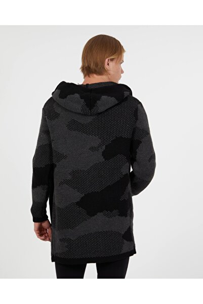 elkumoda Men's Hooded Long Knitwear Cardigan Loose Fit Cotton Casual Knitted Cardigan with Pockets