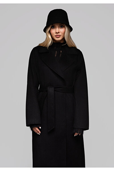 OMBRE Luxusní dámský vlněný kabát LARICA OW-COLC-0106 v1 - černý