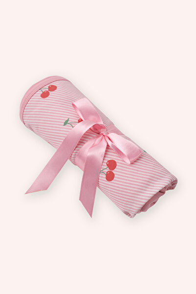 Panço Yenidoğan Kiraz Desenli Çift Taraflı Pembe Battaniye