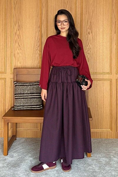 Ceylan Otantik Plum Gingham Pattern Skirt