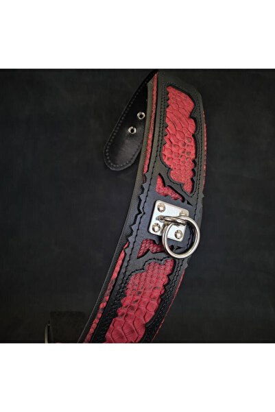 Bestia Red Dragon Collar, Genuine Leather, M, Black