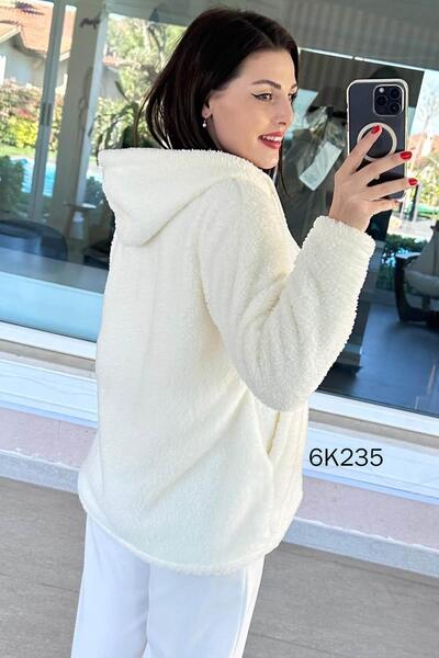 İnce Topuk Hooded Plush Cardigan 6K235
