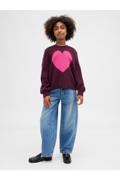 GAP Kız Çocuk Bordo CashSoft Bisiklet Yaka Kazak