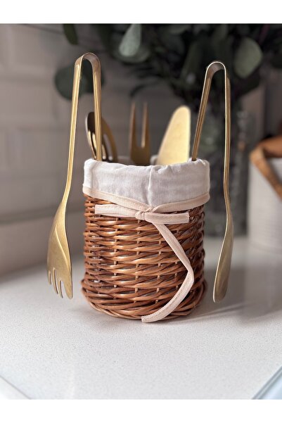 3ER KARDEŞLER Wicker Round Spoon Holder Cream