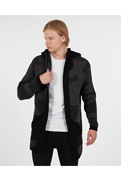 elkumoda Men's Hooded Long Knitwear Cardigan Loose Fit Cotton Casual Knitted Cardigan with Pockets