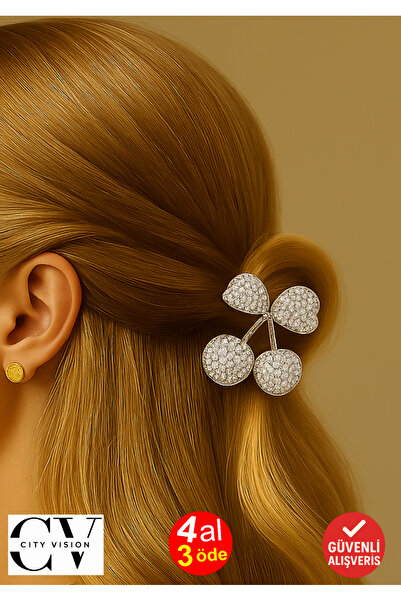 cityvision Stone Detailed Cherry Design Metal Hair Clip White Color 4 cm – Sparkling and Elegant Accessory