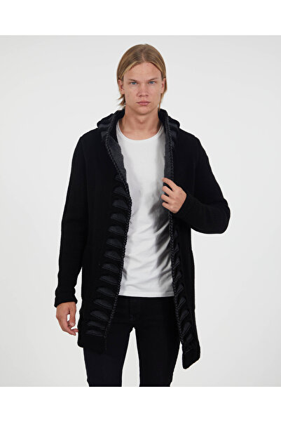 elkumoda Men's Hooded Long Knitwear Cardigan Cotton Knitted Loose Uncovered Poncho Cardigan