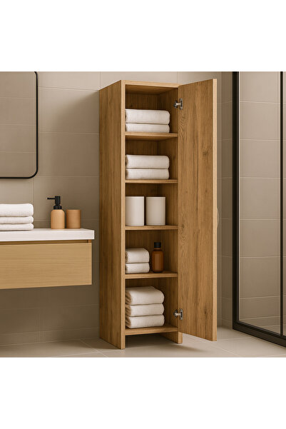 kibele mobilya 5 Raflı Tek Kapaklı Çok Amaçlı Dolap – Atlantik Cam Renk, Bany...