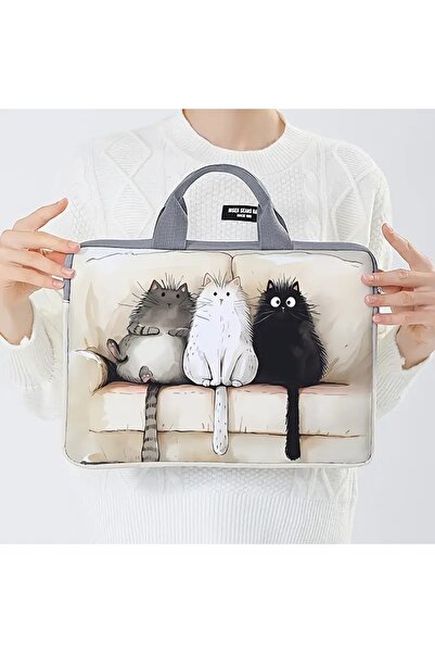 Dodemert Home 3 Gray Cat Soft Fabric Zippered Protective Polyester Notebook Bag Case (38.1 cm)