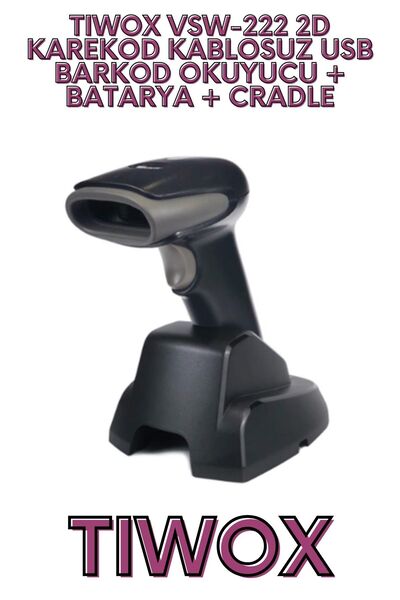 Tiwox VSW-222 2D KAREKOD KABLOSUZ USB BARKOD OKUYUCU + BATARYA + CRADLE