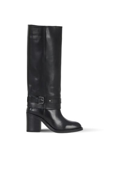 Bueno Shoes Black Shirinkle Leather Women's Heeled Boots 39Wc5254