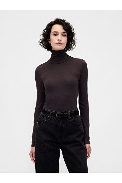 GAP Kadın Kahverengi Tüy Hafifliği Kayık Yaka Kazak