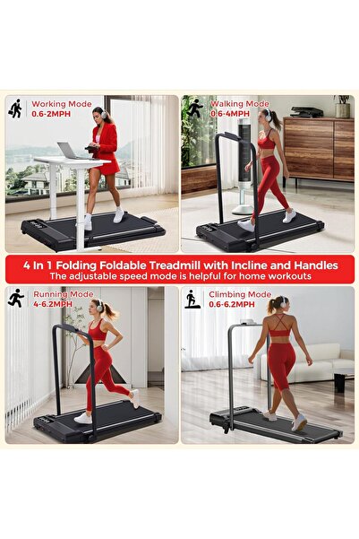 Lichico Portable Walking Pad with Incline and Handle Bar, 3.0HP, 0.6-6.2MPH, 320LB Capacity