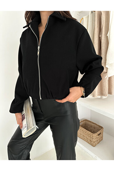 SBL COLLECTİON Women's Pocket Detailed Zippered Cashmere Bomber Jacket