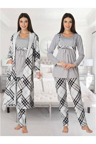 Lohusa Homewear Women's Gray Long Sleeve Winter Cotton Maternity Pajama Set (...