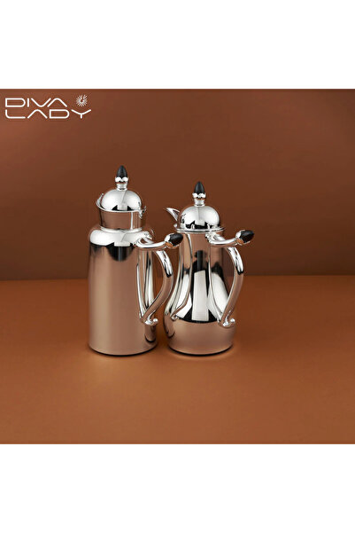 DIVA LADY ✨ طقم ترمس ديفا ليدي الفاخر – تصميم فضي بديكور أسود أنيق يجمع بين ا...