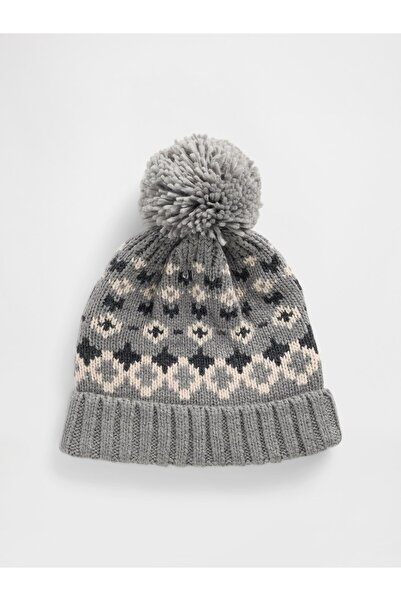 GAP Kadın Gri Fair Isle Ponpon Bere