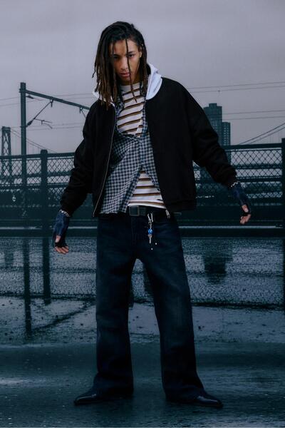 Pull & Bear Kontrast kapüşonlu fermuarlı sweatshirt