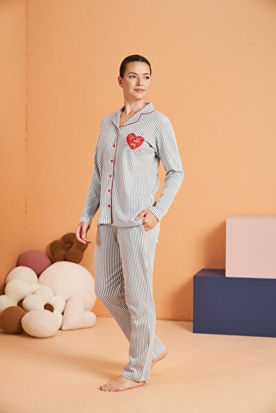 PJS KADIN DÜĞMELİ PİJAMA TAKIM