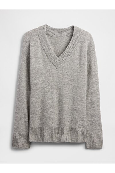 GAP Kadın Gri Oversized V Yaka Kazak