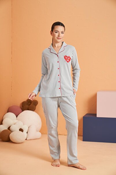 PJS KADIN DÜĞMELİ PİJAMA TAKIM