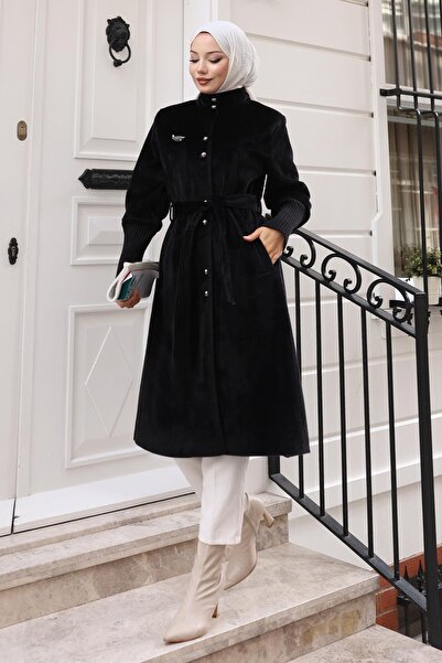 Modamihram Palton cu broșă detaliată negru 19279