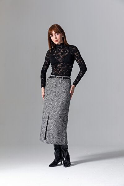 TUSSMADE Gri Kırçıllı Kalem Etek