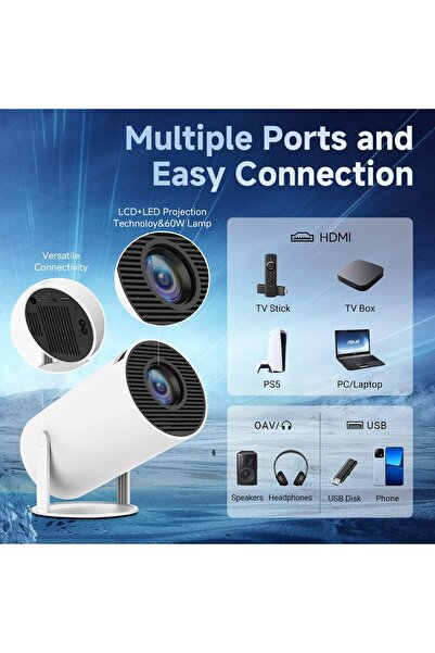 Generic SUMTAB HY300pro Portable Projector — Android 11, 300 ANSI, 4K Support, 30–130in, WiFi 6, BT 5.0