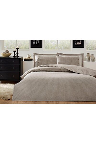 Özdilek طقم غطاء لحاف مع 4 أكياس وسادة: Ranforce Double BEIGE NATURAL
