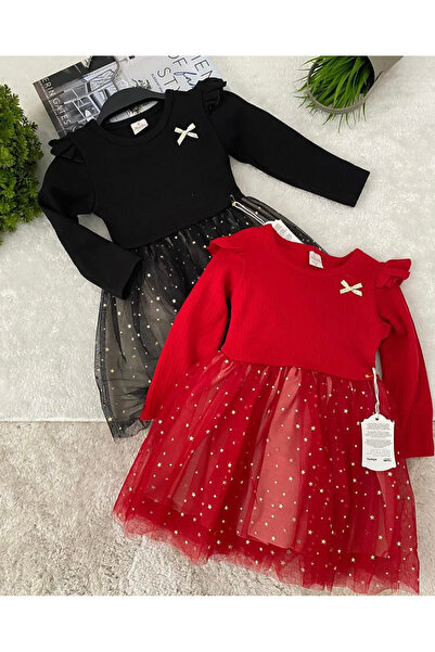 Lunas tekstil Anaokul Günlük Özel Gün Simli Tüllü Elbise