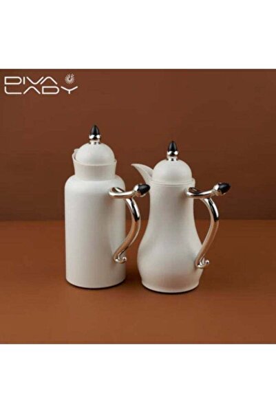 DIVA LADY ✨ طقم ترامس ديفا ليدي الأبيض الفاخر – ستانلس ستيل بمقابض فضية ولمسا...