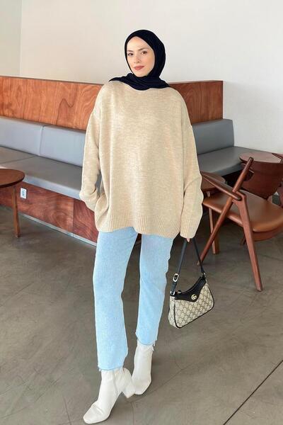 lamelif Pulover casual texturat bej