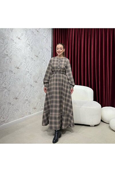 Aryen Plaid Dress with Button Front